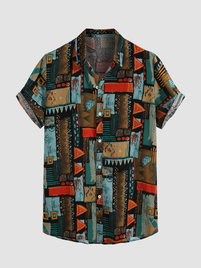 Ailbe® | Tribal Geometry Print Button Up Shirt