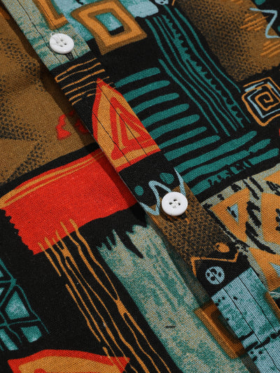 Ailbe® | Tribal Geometry Print Button Up Shirt