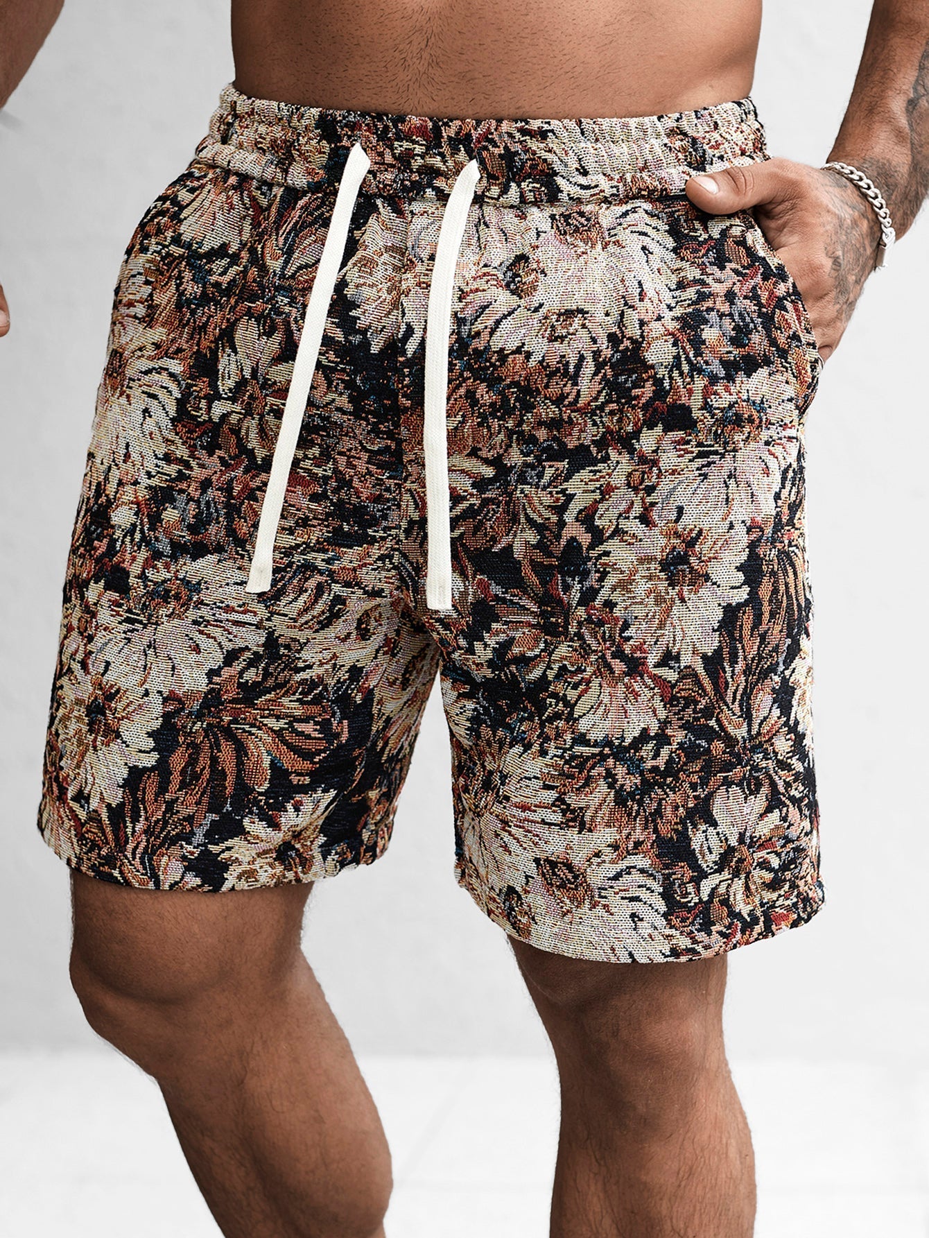 Alan | Oil Painting Floral Print Drawstring Shorts