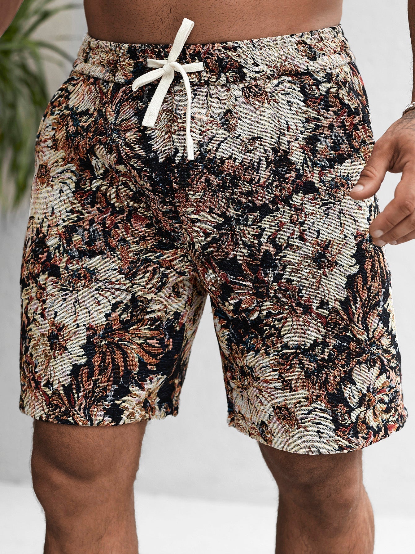 Alan | Oil Painting Floral Print Drawstring Shorts