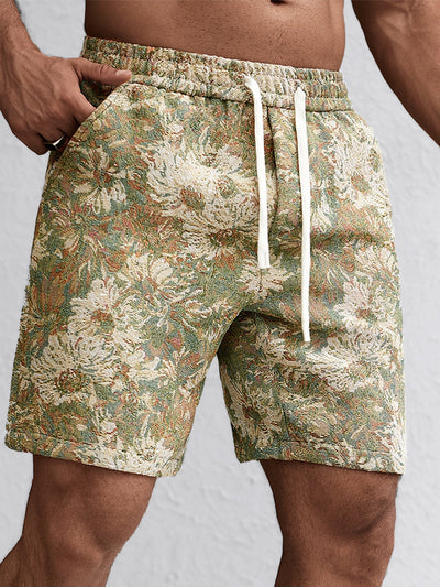 Alan | Oil Painting Floral Print Drawstring Shorts