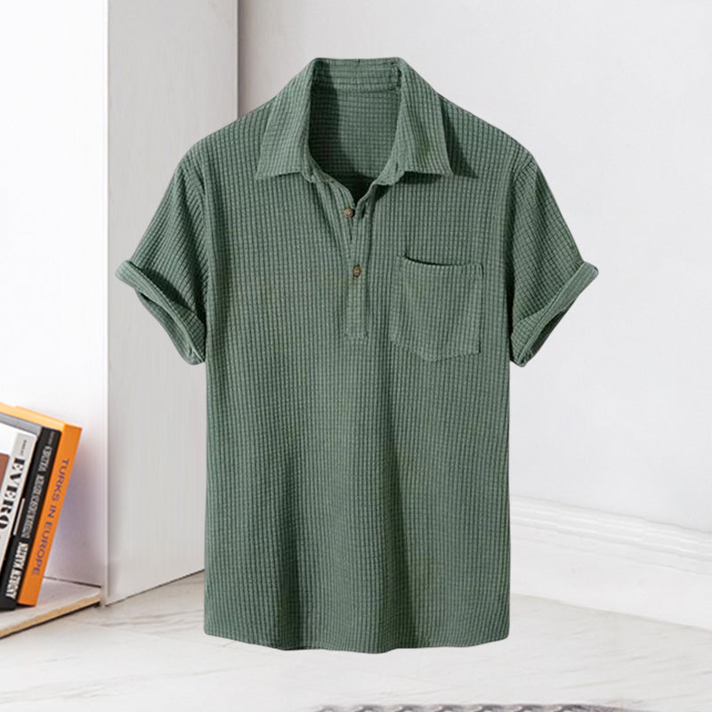 Jye® | Men'S Plaid Short Sleeve Loose Solid Color Lapel Shirt