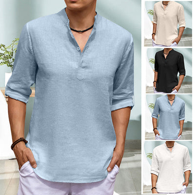 Jourdain® | Casual Solid Color Long-Sleeved Shirt With Stand-Up Collar