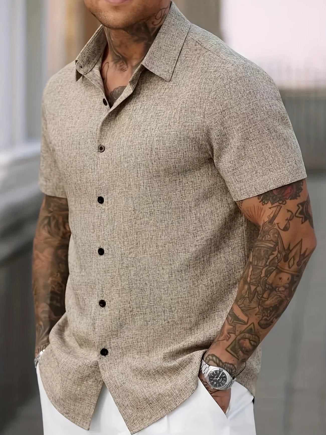 Pax | Lightweight short-sleeved linen blend shirt