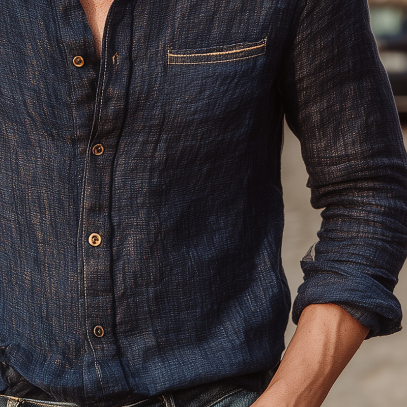 Colin | Men'S Solid Color Cotton And Linen Lapel Long-Sleeved Shirt