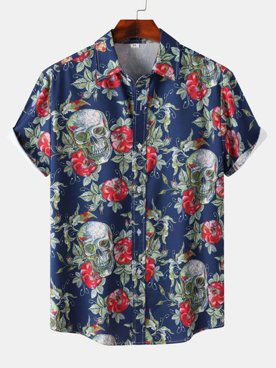 Alain® | Rose Skull Print Button Up Shirt