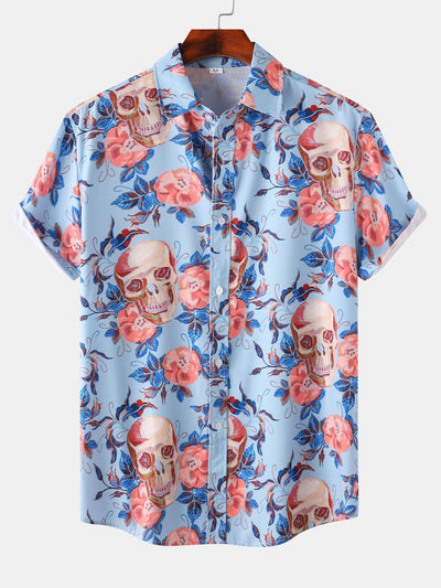 Alain® | Rose Skull Print Button Up Shirt