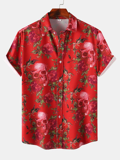 Alain® | Rose Skull Print Button Up Shirt