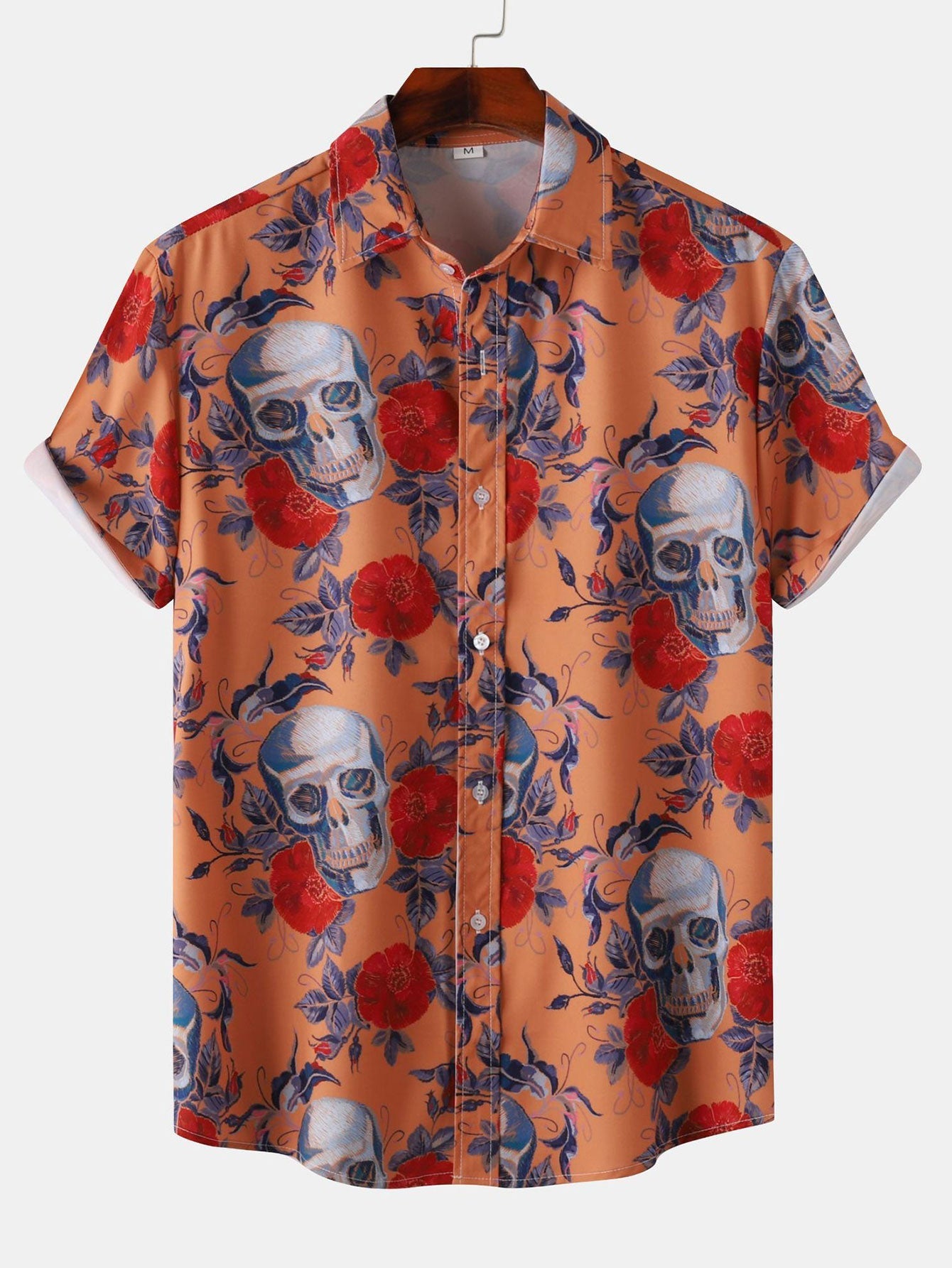 Alain® | Rose Skull Print Button Up Shirt