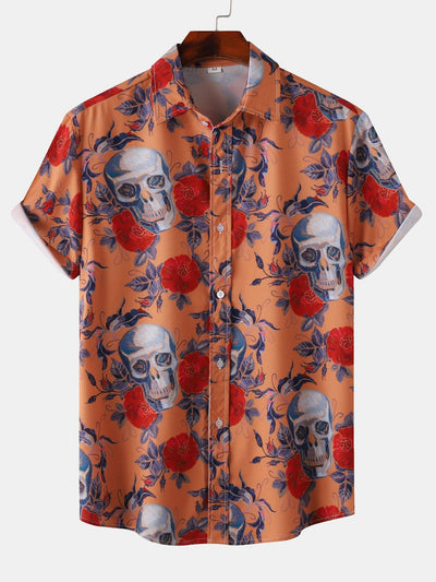 Alain® | Rose Skull Print Button Up Shirt