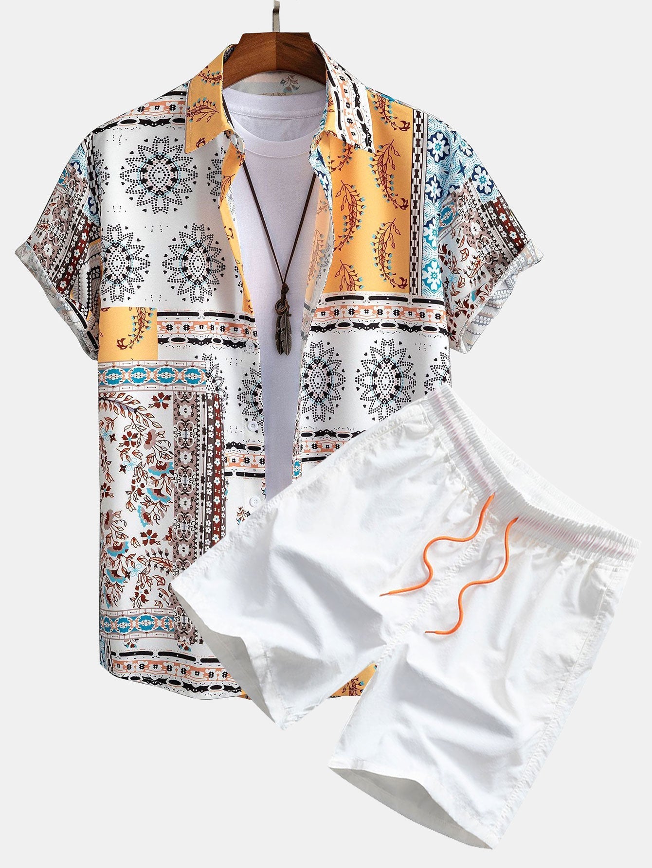Adaniel® | Scarf Print Button Up Shirt & Swim Shorts