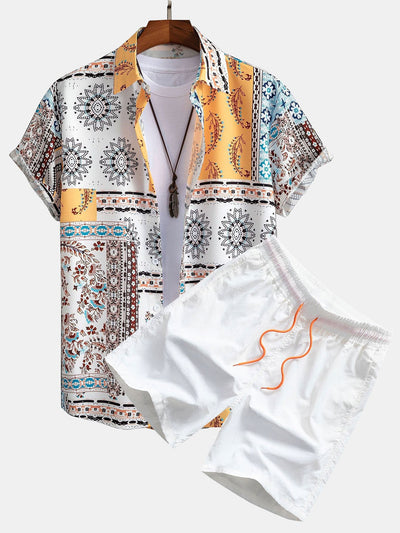 Adaniel® | Scarf Print Button Up Shirt & Swim Shorts