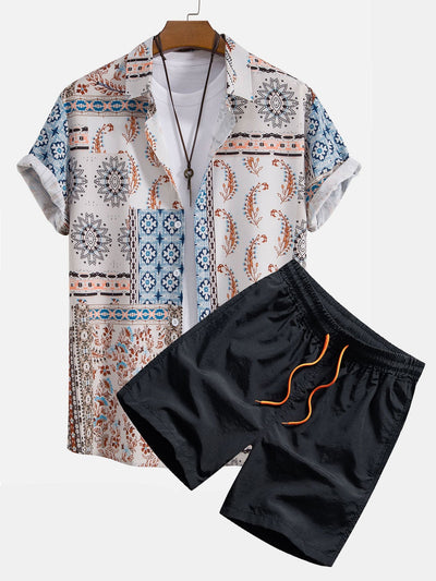 Adaniel® | Scarf Print Button Up Shirt & Swim Shorts