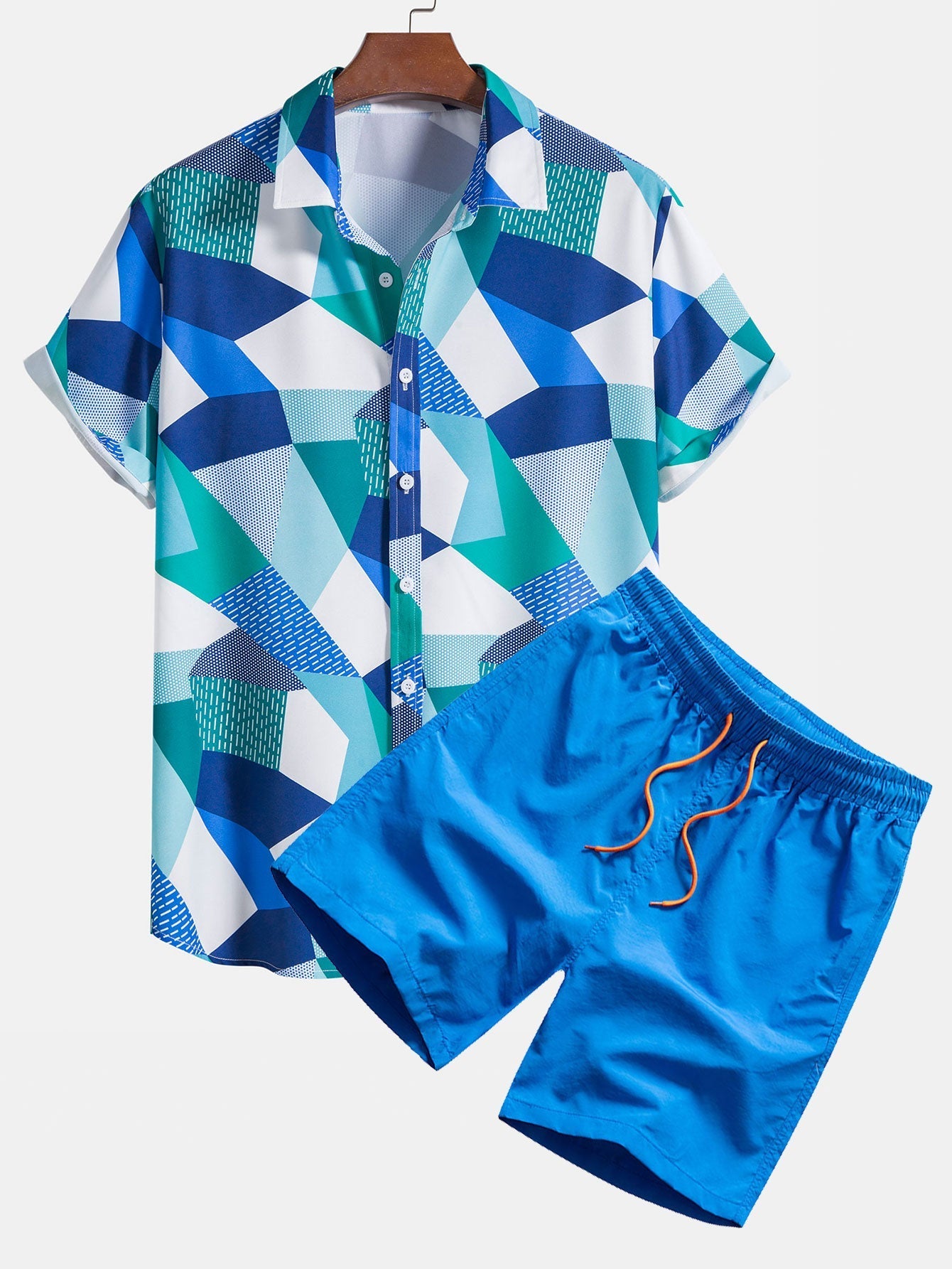Marcos® | Color Block Geometric Print Shirt & Swim Shorts