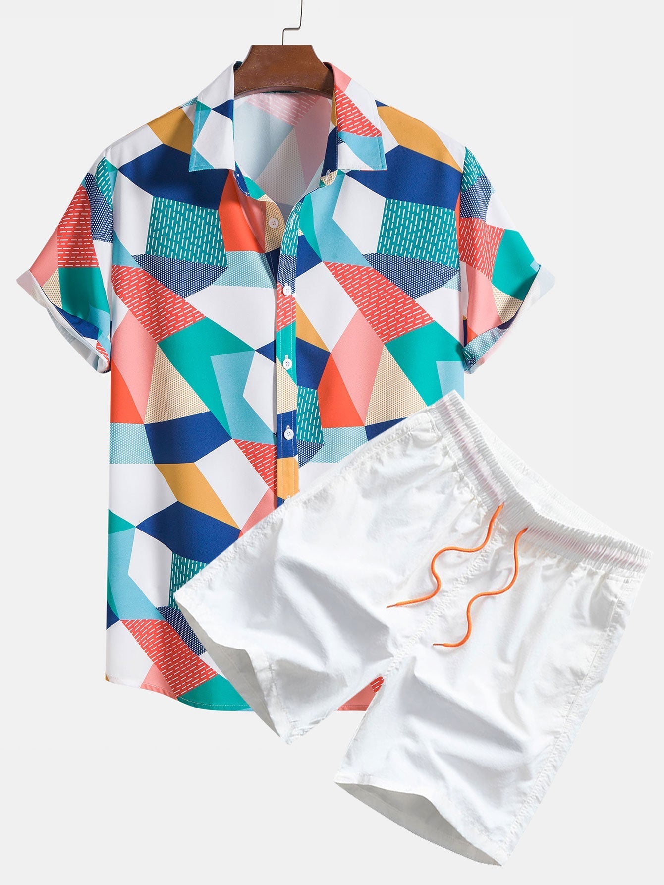 Marcos® | Color Block Geometric Print Shirt & Swim Shorts