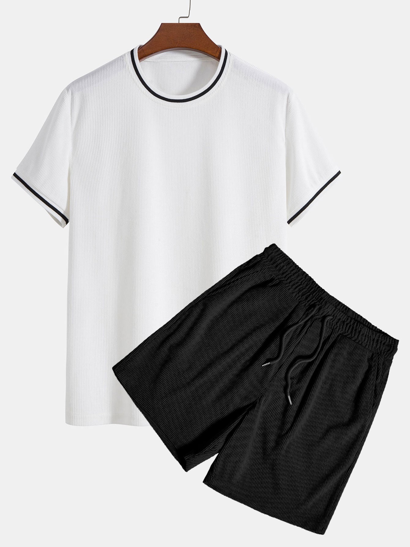 Severino® | Short Sleeve Stretch Corduroy Ringer T-Shirt & Corduroy Shorts