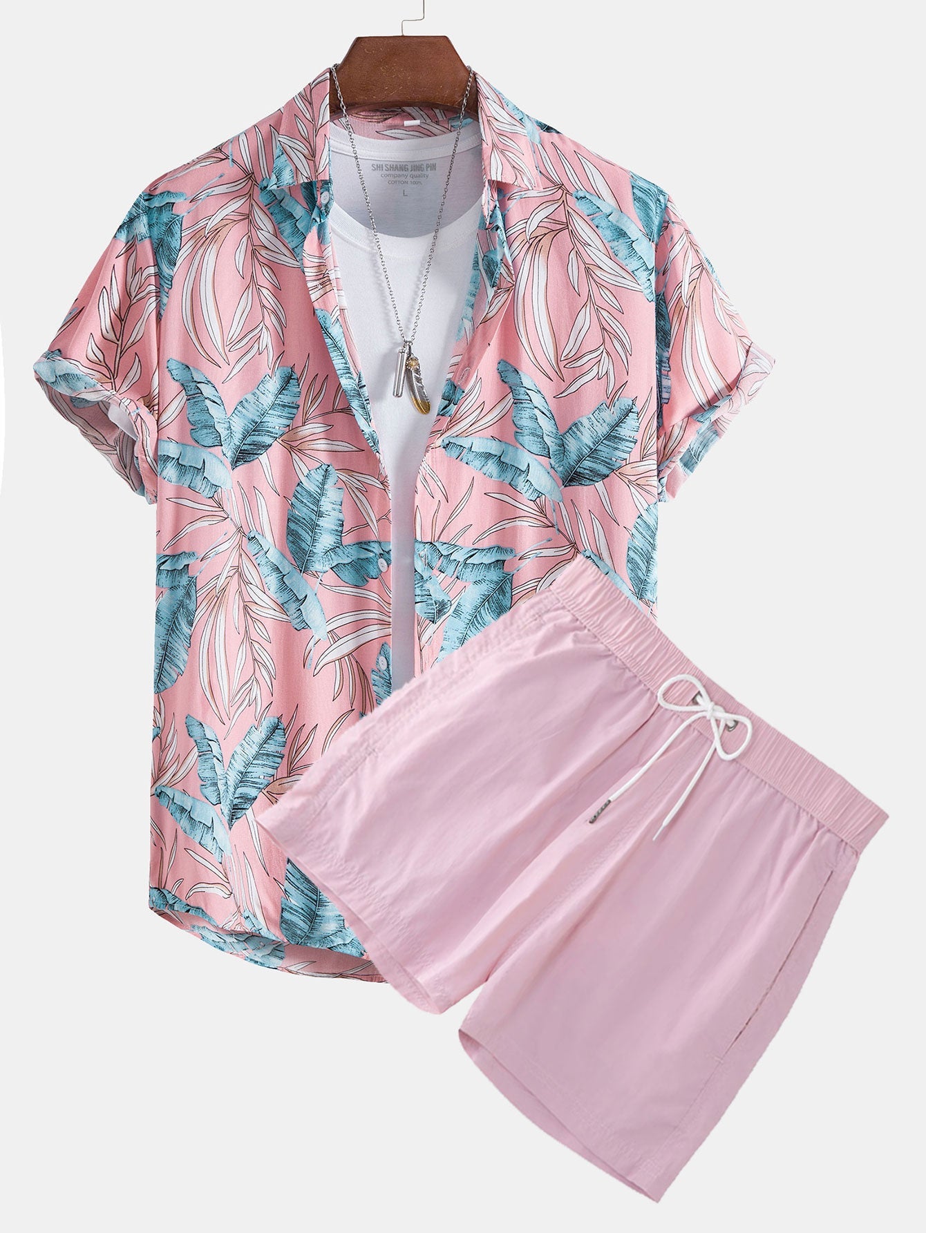 Zeus® | Viscose Tropical Print Button Up Shirt & Short Length Swim Shorts