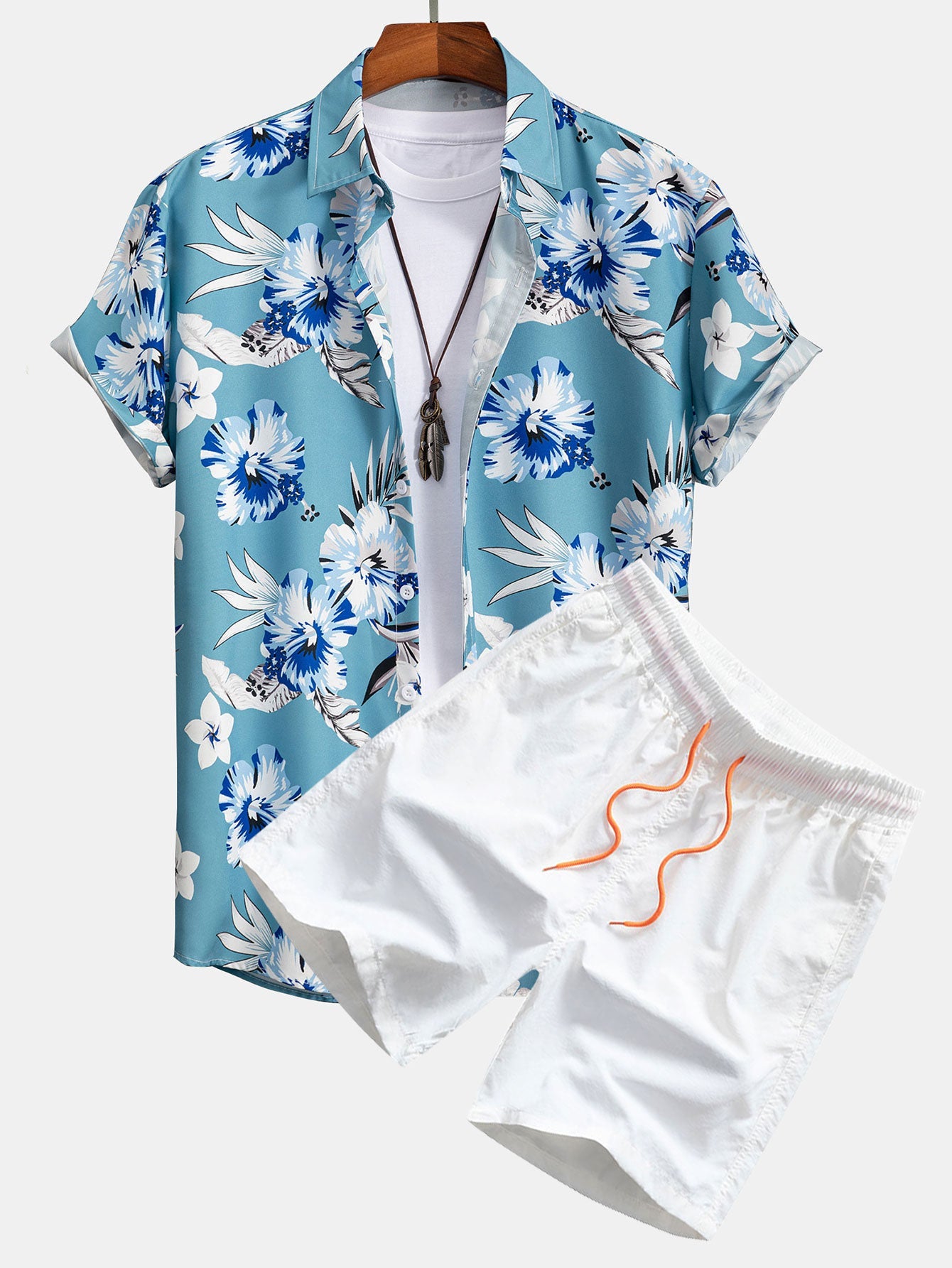 Declan® | Tropical Floral Print Button Up Shirt & Swim Shorts