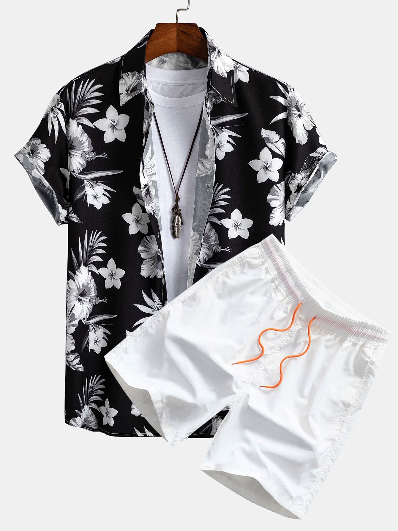 Declan® | Tropical Floral Print Button Up Shirt & Swim Shorts