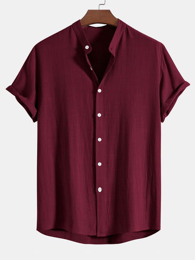 Donato® | Linen And Rayon Blend Stand Collar Shirt & Wrinkle Textured Straight Leg Pants
