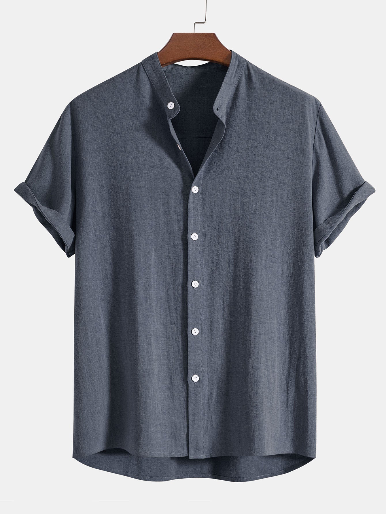 Donato® | Linen And Rayon Blend Stand Collar Shirt & Wrinkle Textured Straight Leg Pants