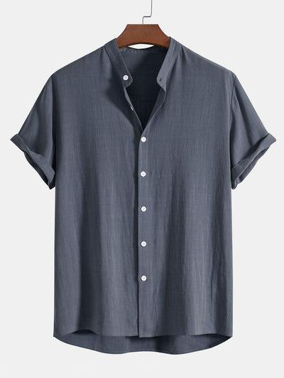 Donato® | Linen And Rayon Blend Stand Collar Shirt & Wrinkle Textured Straight Leg Pants
