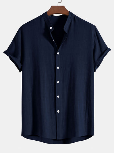Donato® | Linen And Rayon Blend Stand Collar Shirt & Wrinkle Textured Straight Leg Pants