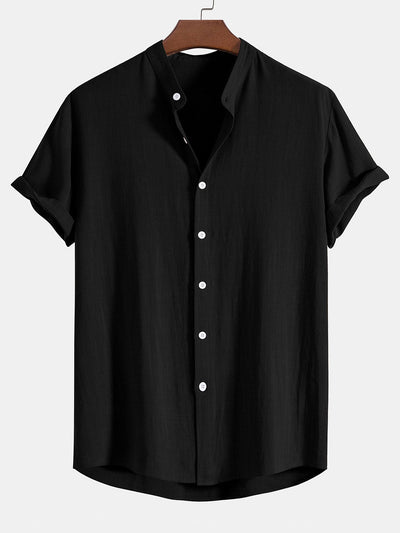Donato® | Linen And Rayon Blend Stand Collar Shirt & Wrinkle Textured Straight Leg Pants