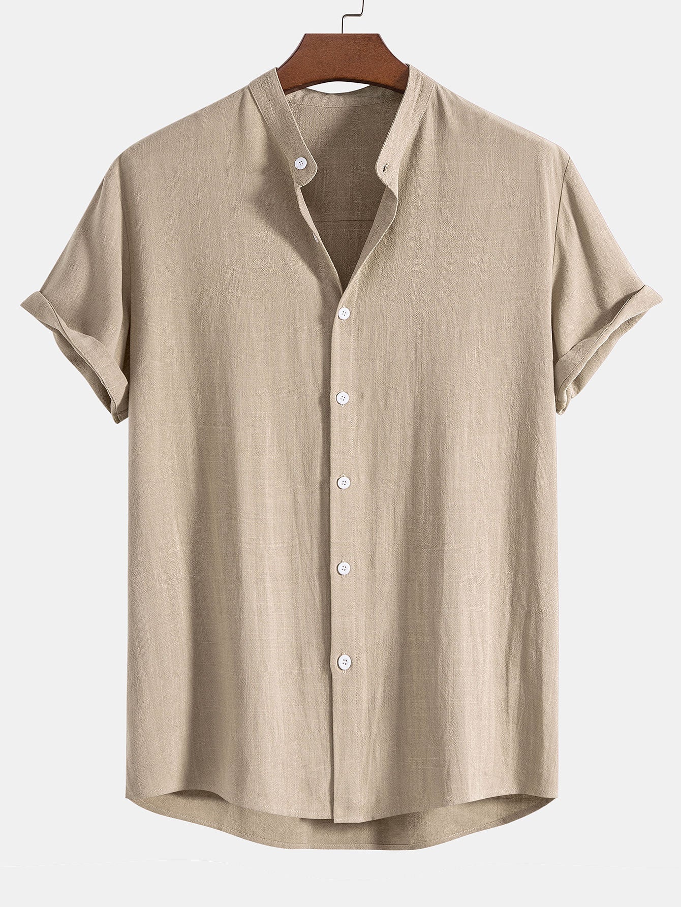 Donato® | Linen And Rayon Blend Stand Collar Shirt & Wrinkle Textured Straight Leg Pants