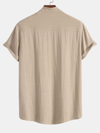 Donato® | Linen And Rayon Blend Stand Collar Shirt & Wrinkle Textured Straight Leg Pants