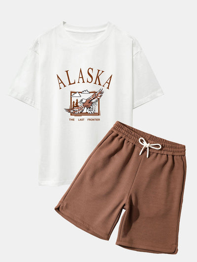 Aimeric® | Alaskan Eagle Print Heavy Weight Oversize T-Shirt & Twill Jacquard Shorts