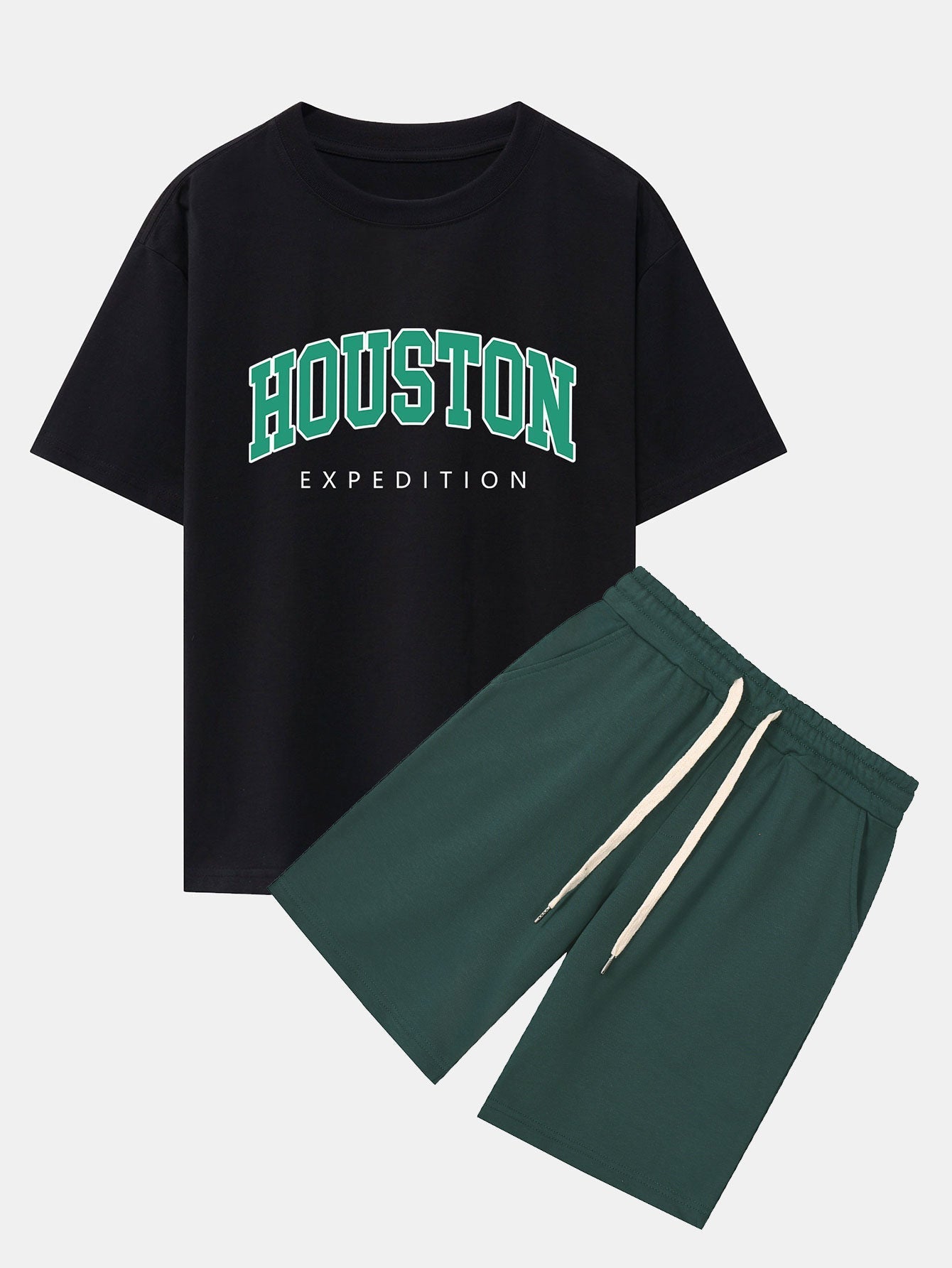 Prisciliano® | Houston Print Drop Shoulder Oversize T-Shirt & Sweat Shorts