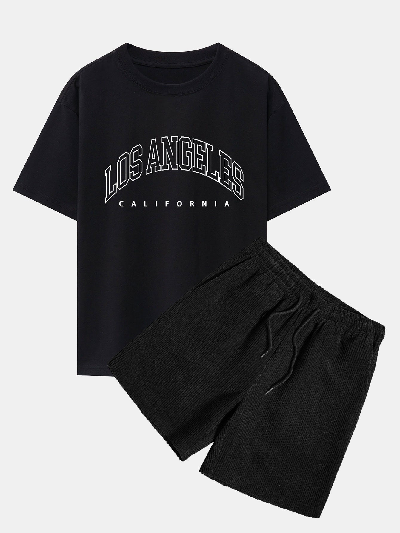 Primo® | Los Angeles Letter Print Drop Shoulder Oversize T-Shirt & Corduroy Shorts