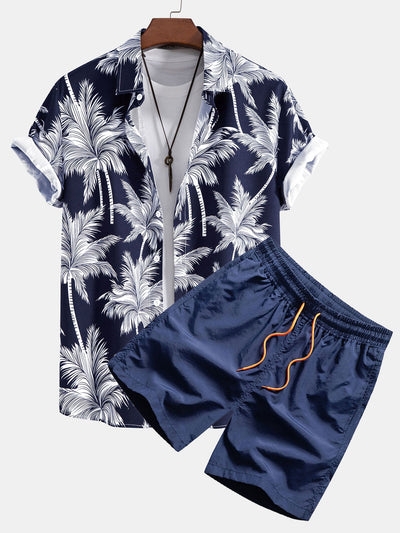 Brian® | Palm Tree Print Button Up Shirt & Swim Short