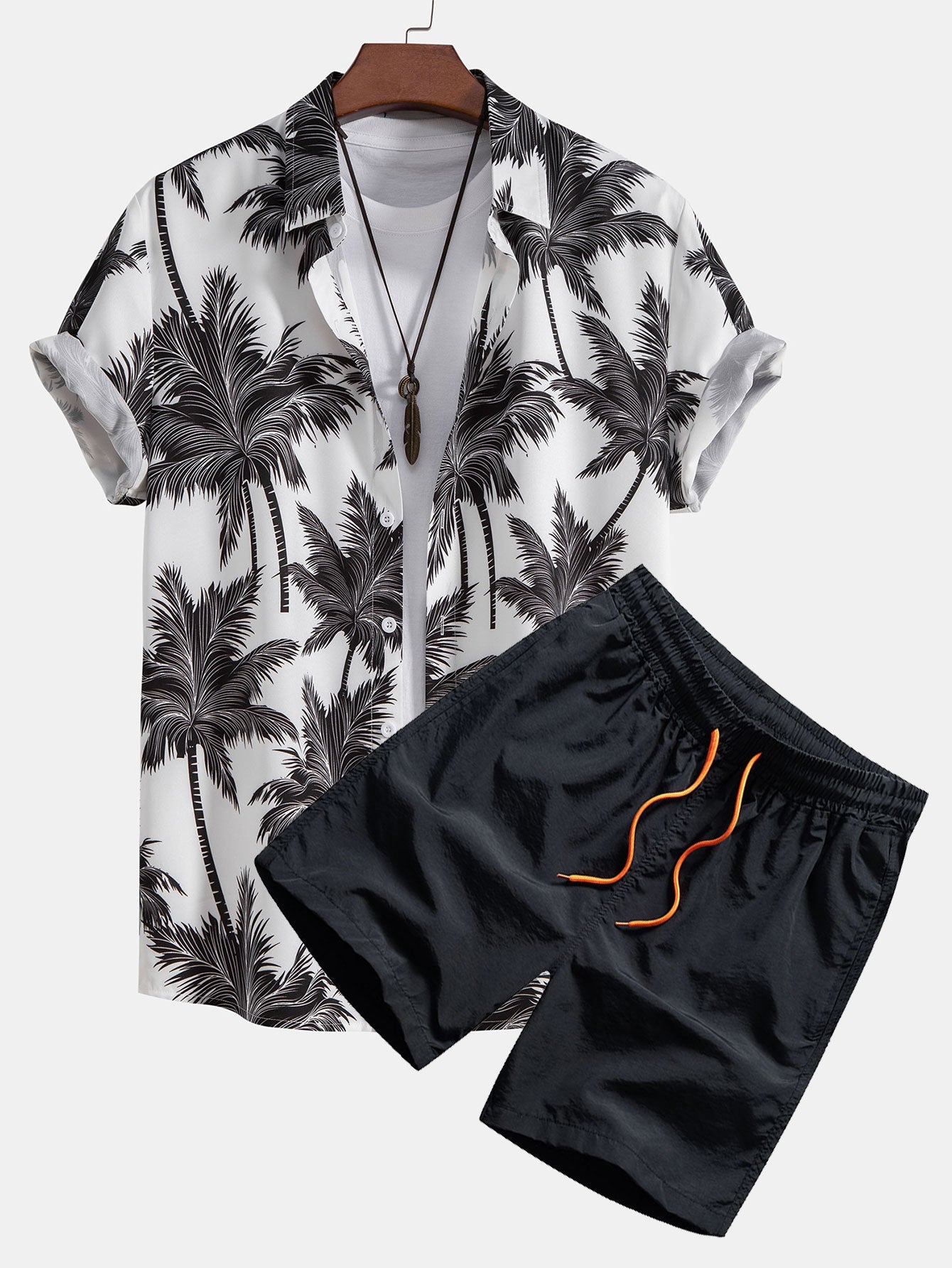 Brian® | Palm Tree Print Button Up Shirt & Swim Short