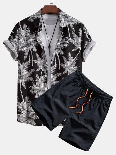 Brian® | Palm Tree Print Button Up Shirt & Swim Short
