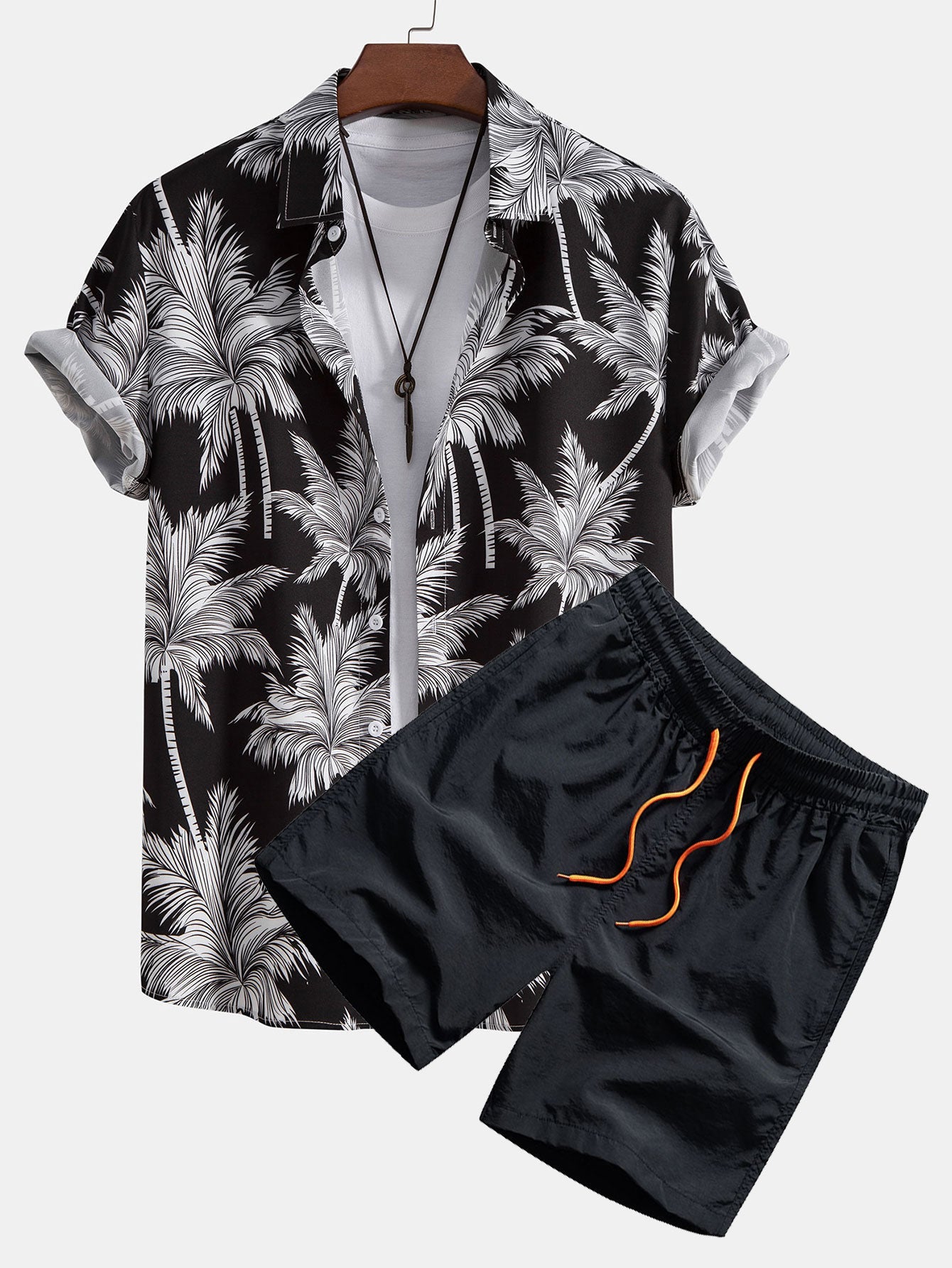 Charles® | Palm Tree Print Button Up Shirt & Swim Short