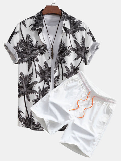 Charles® | Palm Tree Print Button Up Shirt & Swim Short
