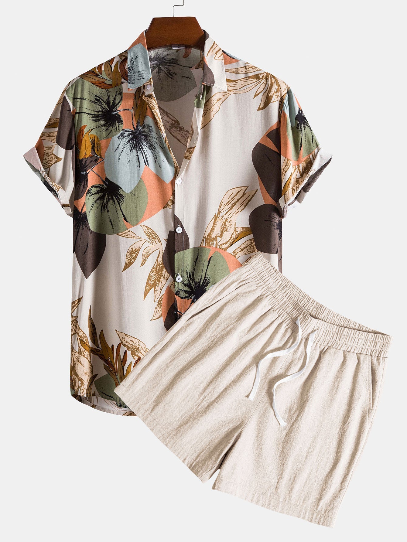 Kellan® | Tropical Print Shirt & Textured Cotton 5" Shorts