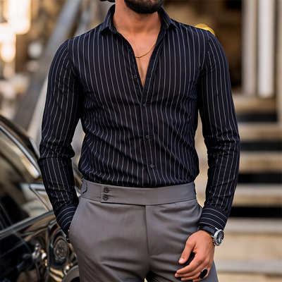 Aaron | Men'S Retro Casual Striped Print Long Sleeve Shirt