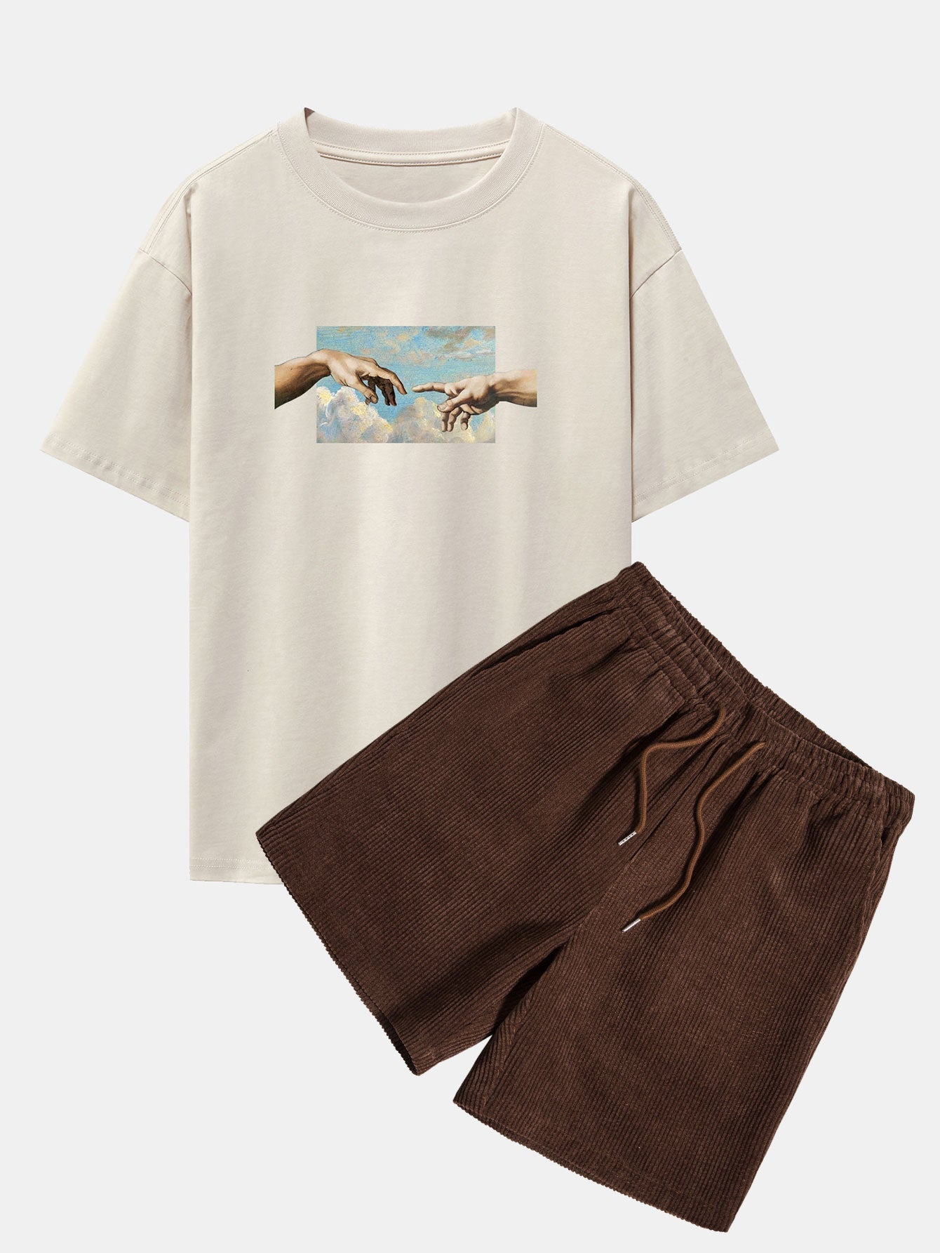Plinio® | Create Adam Print Heavy Weight Oversize T-Shirt & Corduroy Shorts