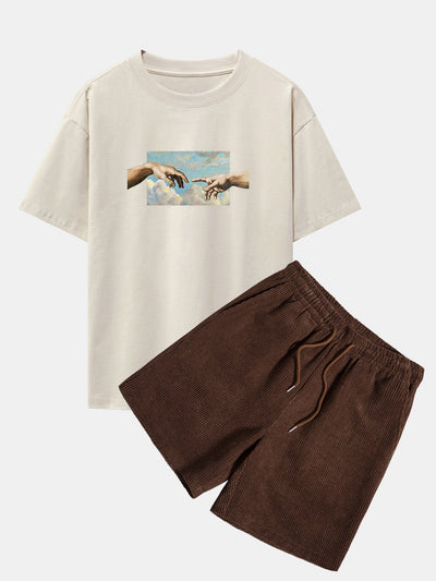 Plinio® | Create Adam Print Heavy Weight Oversize T-Shirt & Corduroy Shorts
