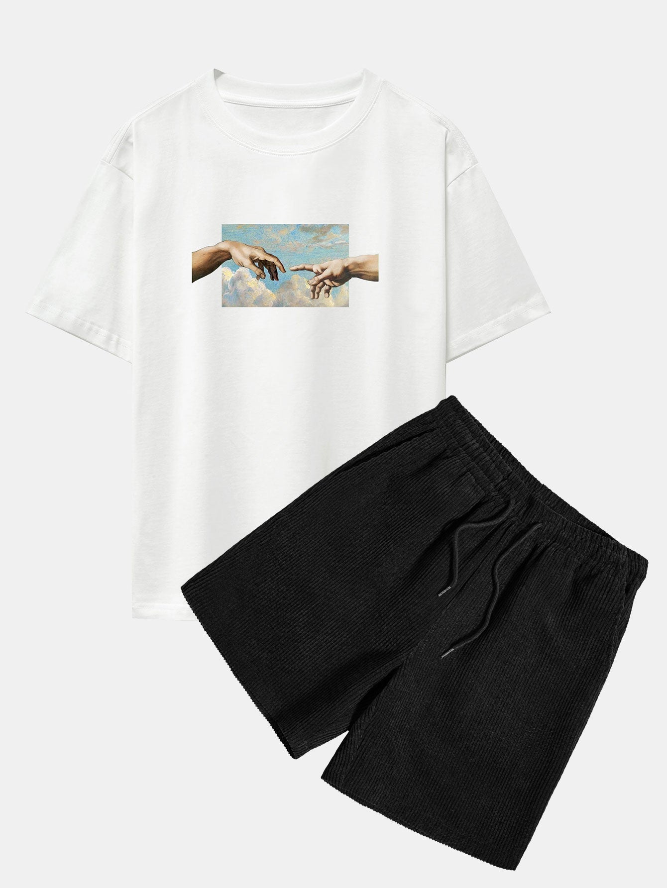 Plinio® | Create Adam Print Heavy Weight Oversize T-Shirt & Corduroy Shorts