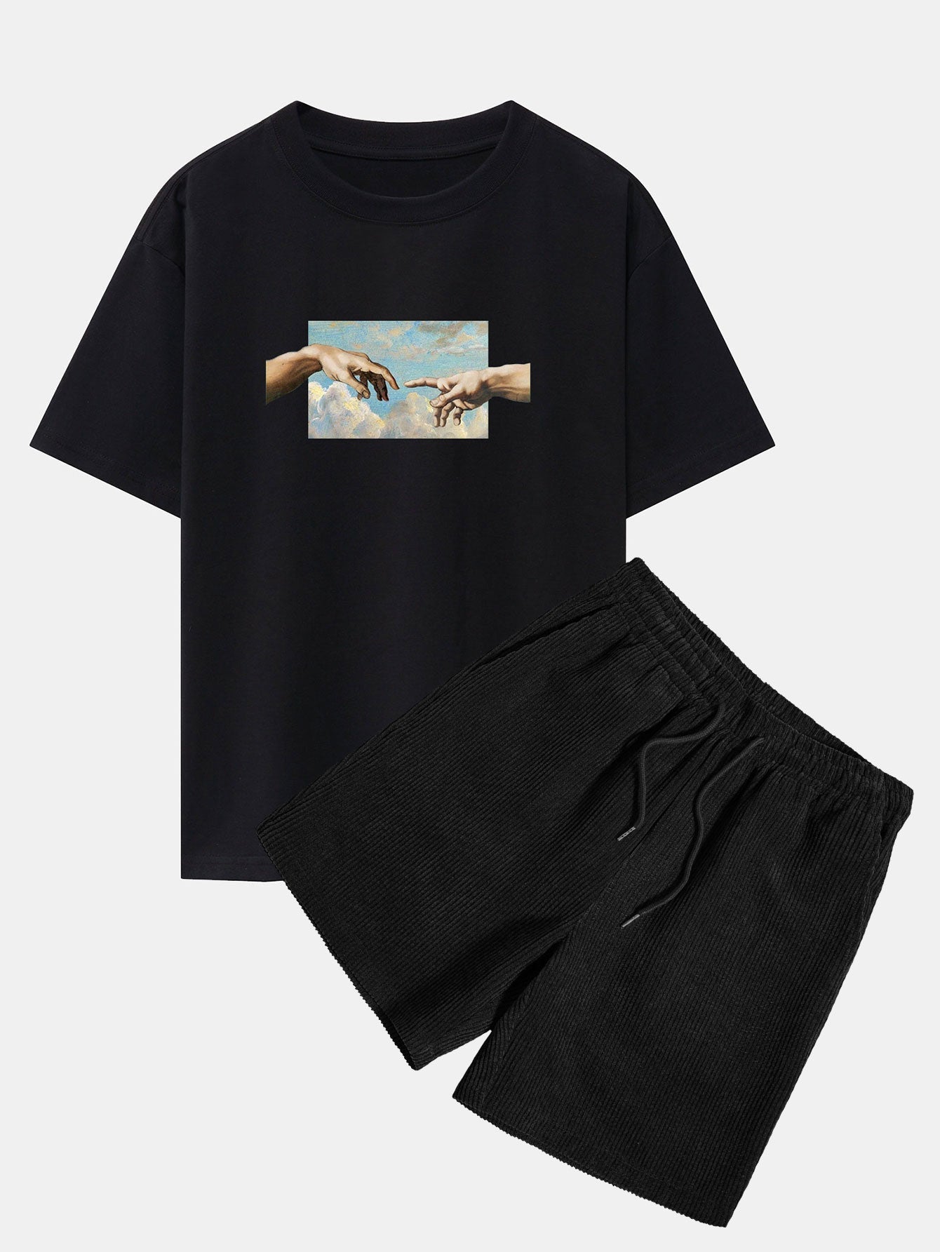 Plinio® | Create Adam Print Heavy Weight Oversize T-Shirt & Corduroy Shorts