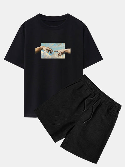 Plinio® | Create Adam Print Heavy Weight Oversize T-Shirt & Corduroy Shorts