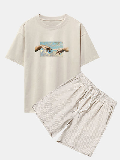 Plinio® | Create Adam Print Heavy Weight Oversize T-Shirt & Corduroy Shorts