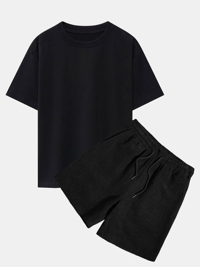 Platón® | Slogan Back Print Oversize T-Shirt & Corduroy Shorts