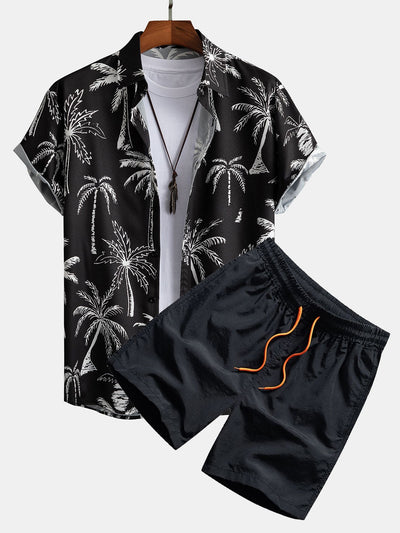Patricio® | Palm Tree Print Button Up Shirt & Swim Shorts
