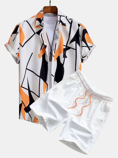 Paulo® | Color Block Abstract Print Button Up Shirt & Swim Shorts