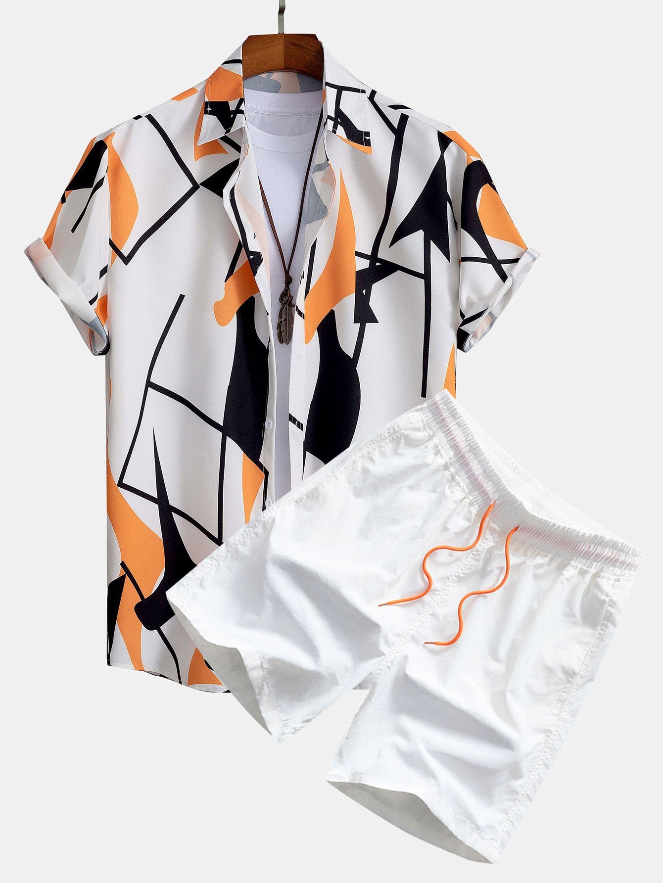 Pascual® | Color Block Abstract Print Button Up Shirt & Swim Shorts